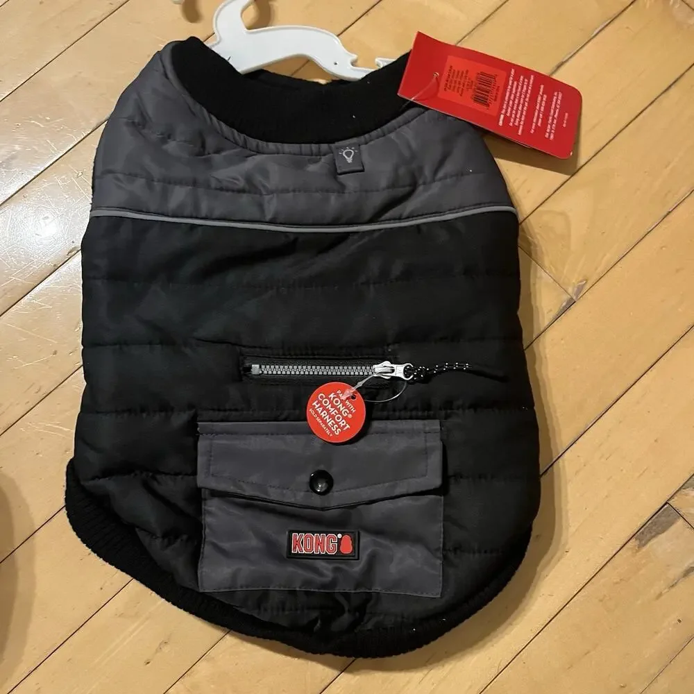 KONG NWT Gray Quilted Dog Coat Vest Jacket Size M Winter Puffer Fleece Lined